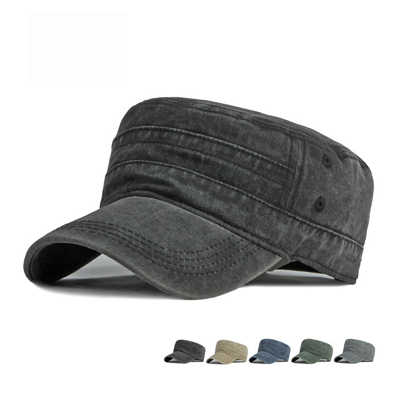 Snapback Hat Flat - 春夏短いつば軍帽子男性女性屋外レトロ洗浄綿ビッグヘッドサンシェードフラットキャップ軍事キャップ釣り帽子