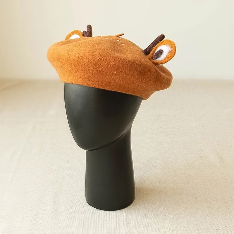 ユニセックスで可愛いカエルの大きな目のウールベレー帽、レトロ - Beret French Wool のレビューと価格