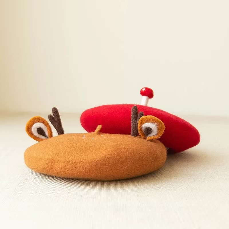 ユニセックスで可愛いカエルの大きな目のウールベレー帽、レトロ - Beret French Wool のレビューと価格