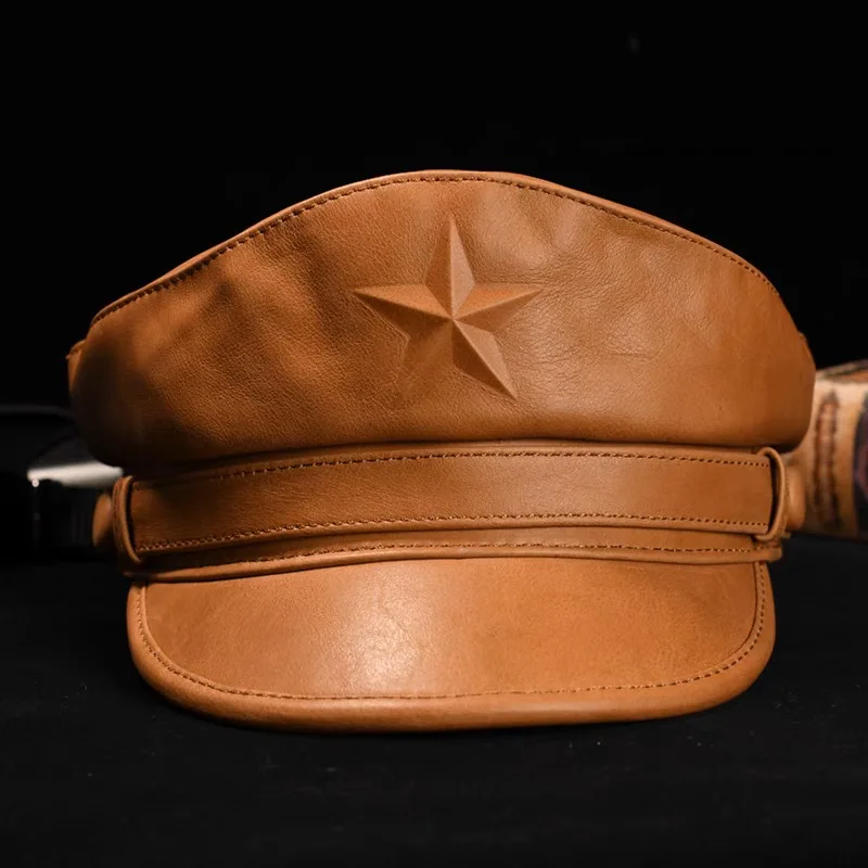 小説軍キャップ男性のためのレトロフラット軍事キャップ男性本革 - Snapback Hat Flat のレビューと価格