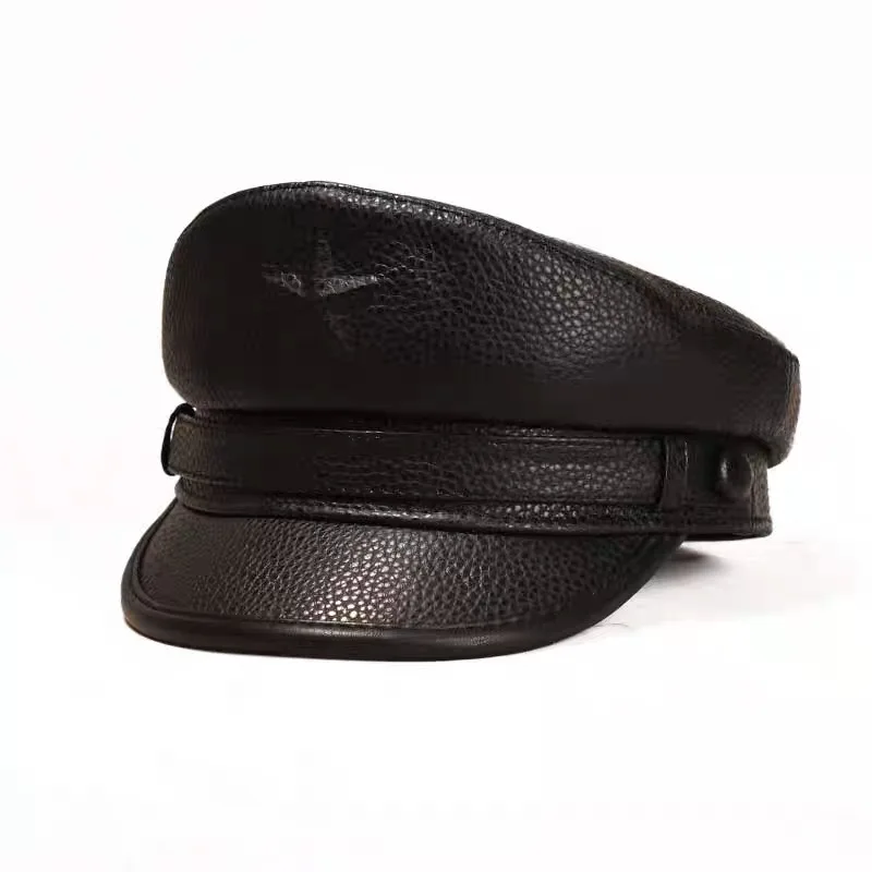 小説軍キャップ男性のためのレトロフラット軍事キャップ男性本革 - Snapback Hat Flat のレビューと価格