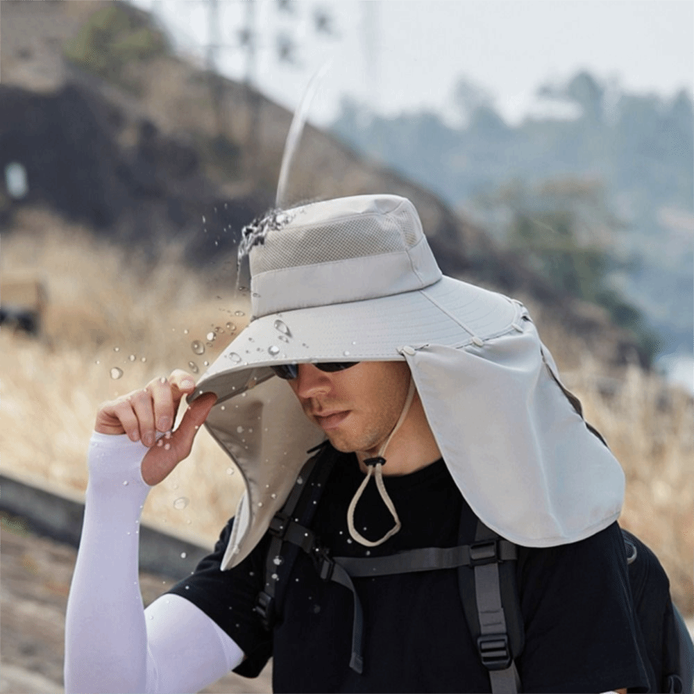 シンプルな布製男性用サンハット、ネックプロテクション付き、取 - Bucket Hat Cotton のレビューと価格