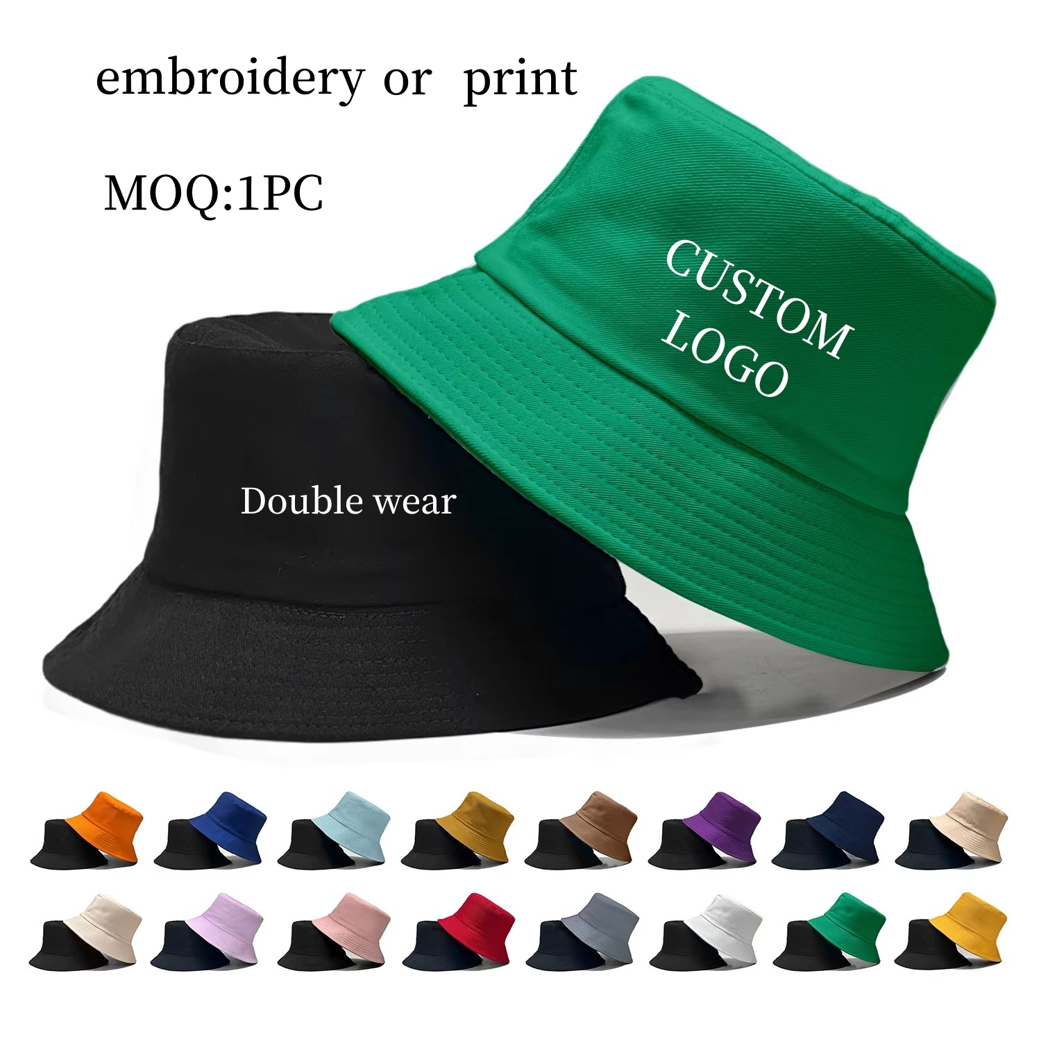 カスタムロゴ入り両面フィッシャーマンキャップ 春夏 アウトド - Bucket Hat Cotton のレビューと価格