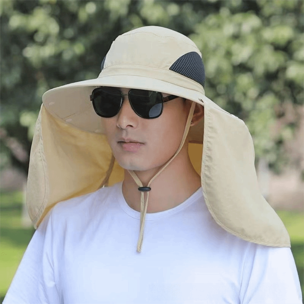 取り外し可能な布製メンズサンハット大きなつばネック保護女性用 - Bucket Hat Cotton のレビューと価格