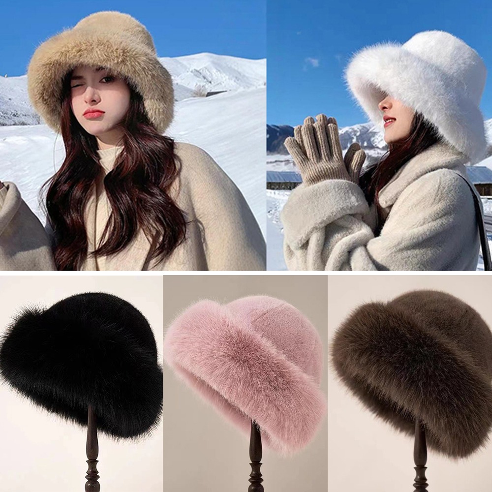 女性のためのふわふわの毛皮のバケツの帽子,厚いパナマキャップ - Bucket Hat Cotton のレビューと価格