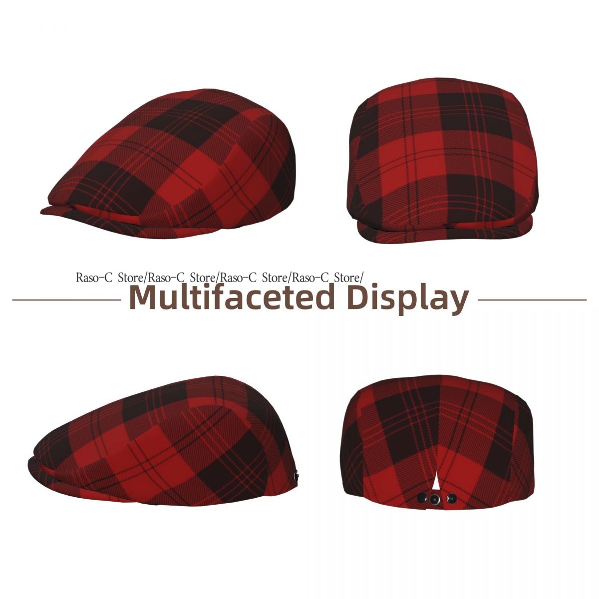 大人用フラットキャップ 赤い格子柄タータンプリント ユニセッ - Newsboy Cap Ivy のレビューと価格